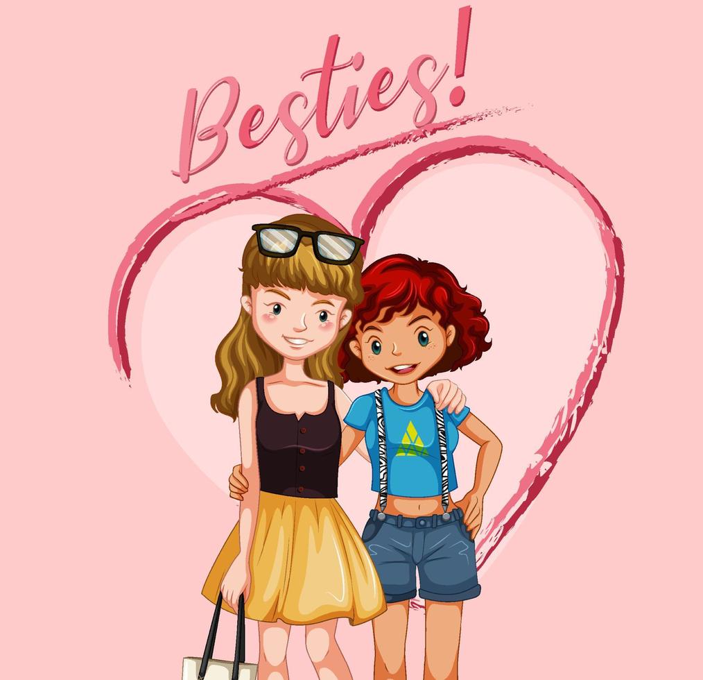 Two best friend girls with besties lettering 6235993 Vector Art at ...