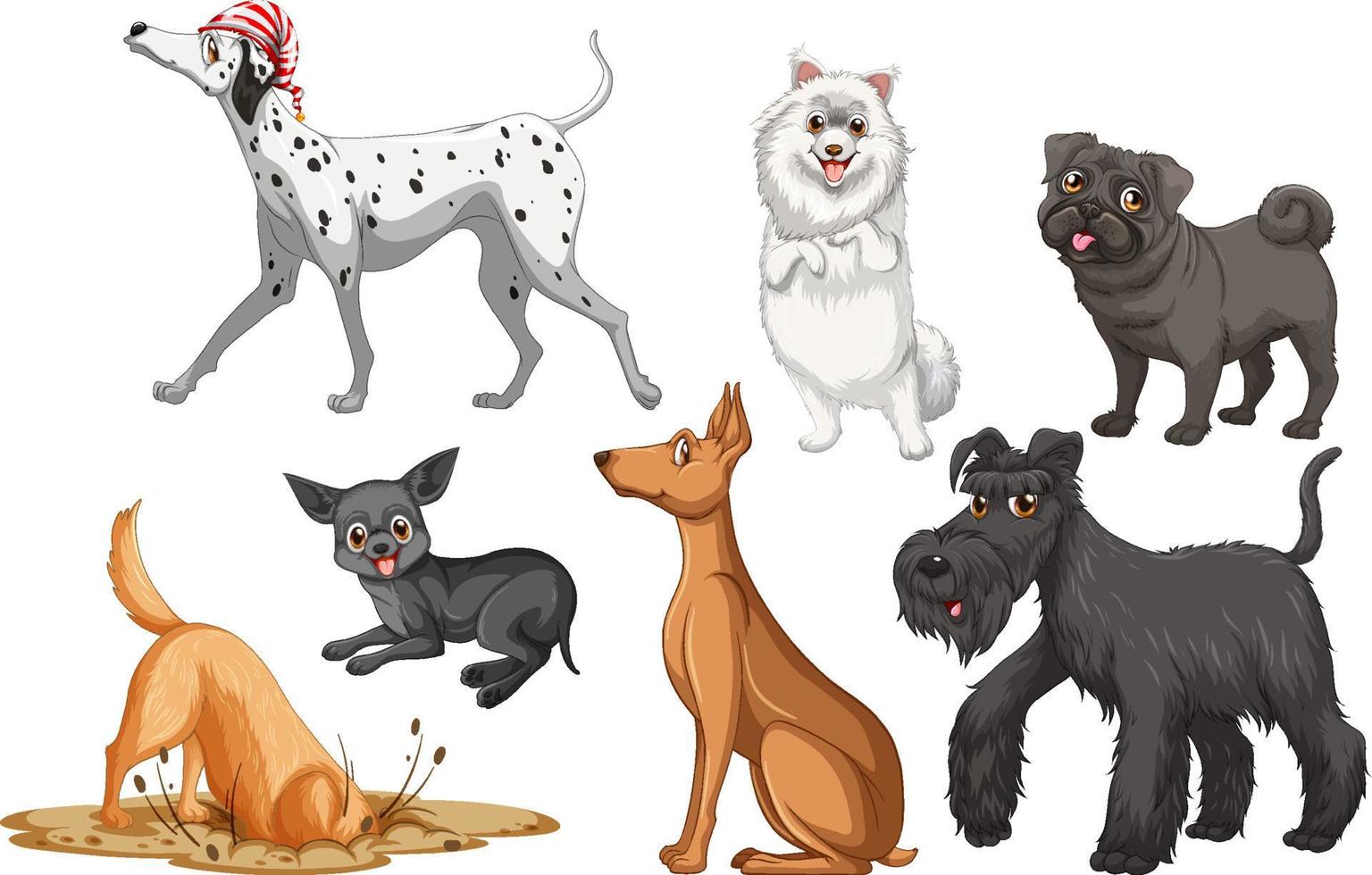 conjunto de diferentes perros lindos en estilo de dibujos animados vector