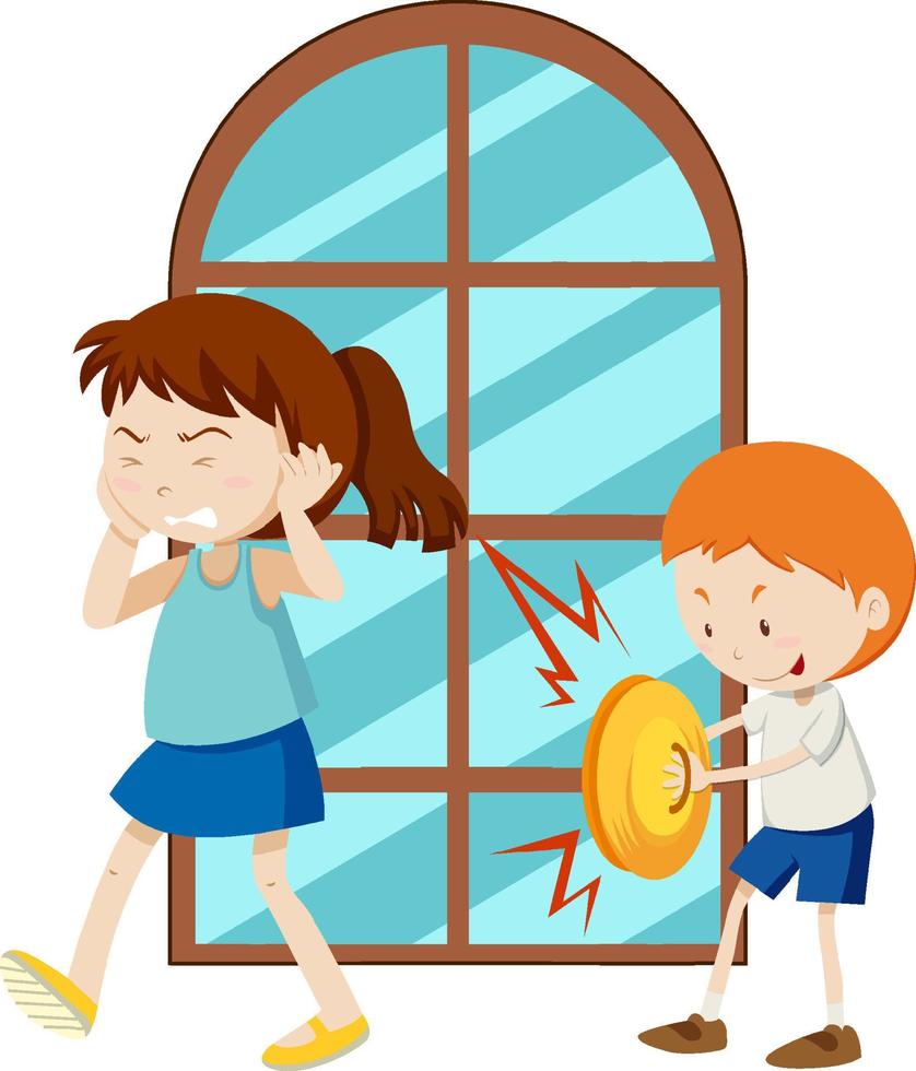 Girl covering ears from boy making loud noise vector