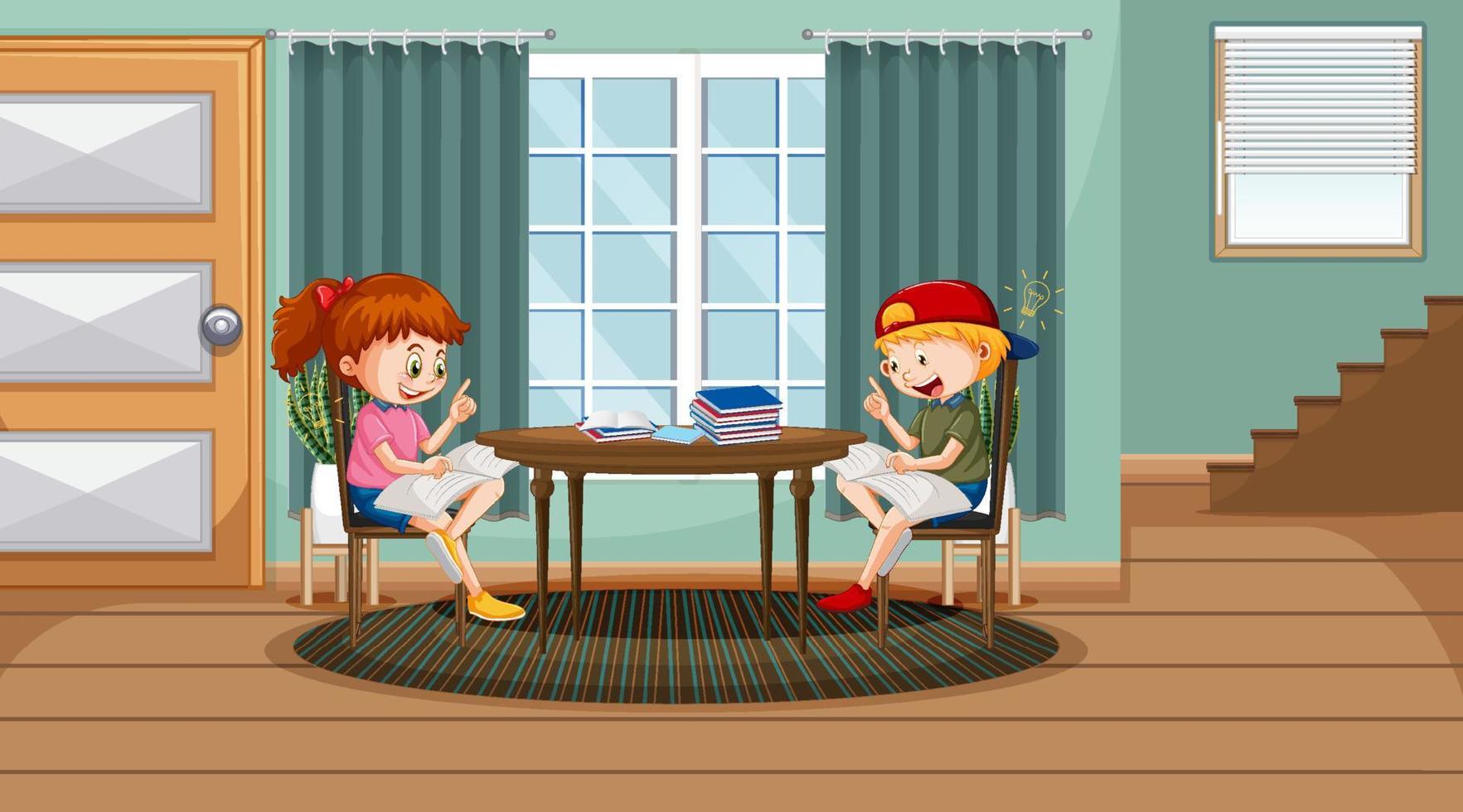 niños leyendo libros en casa vector