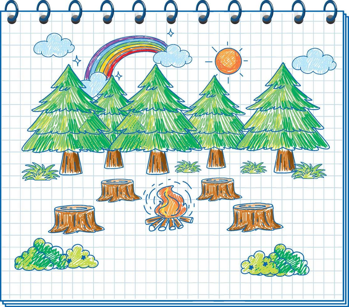 A notebook with a doodle sketch design with colour at the cover page vector