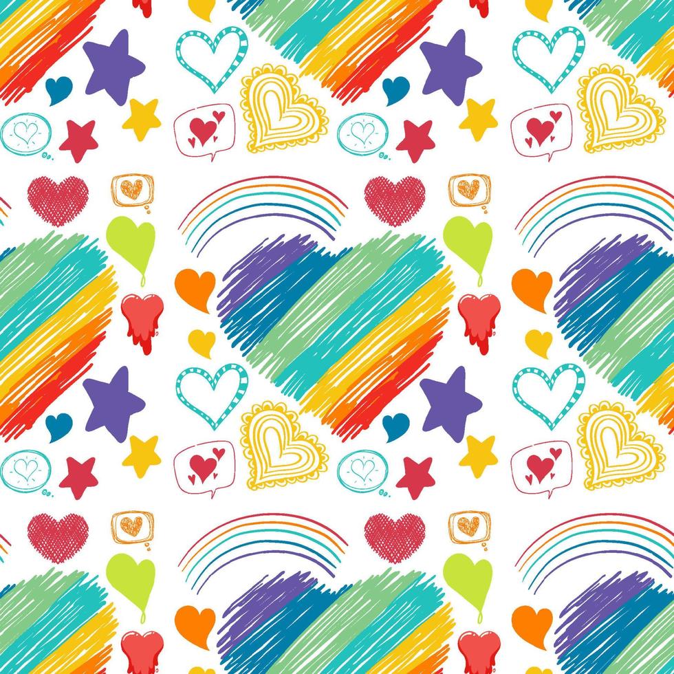 Seamless pattern of heart and rainbow icons vector