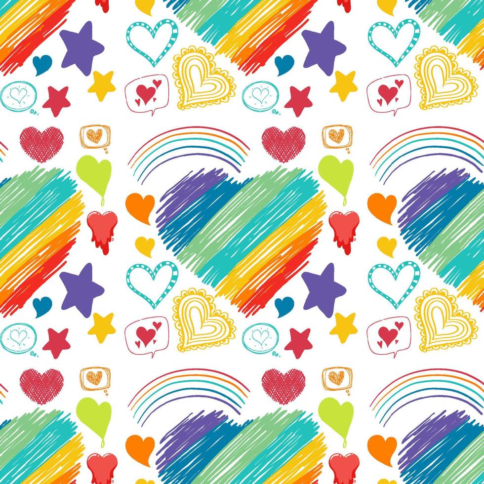 Seamless pattern of heart and rainbow icons vector