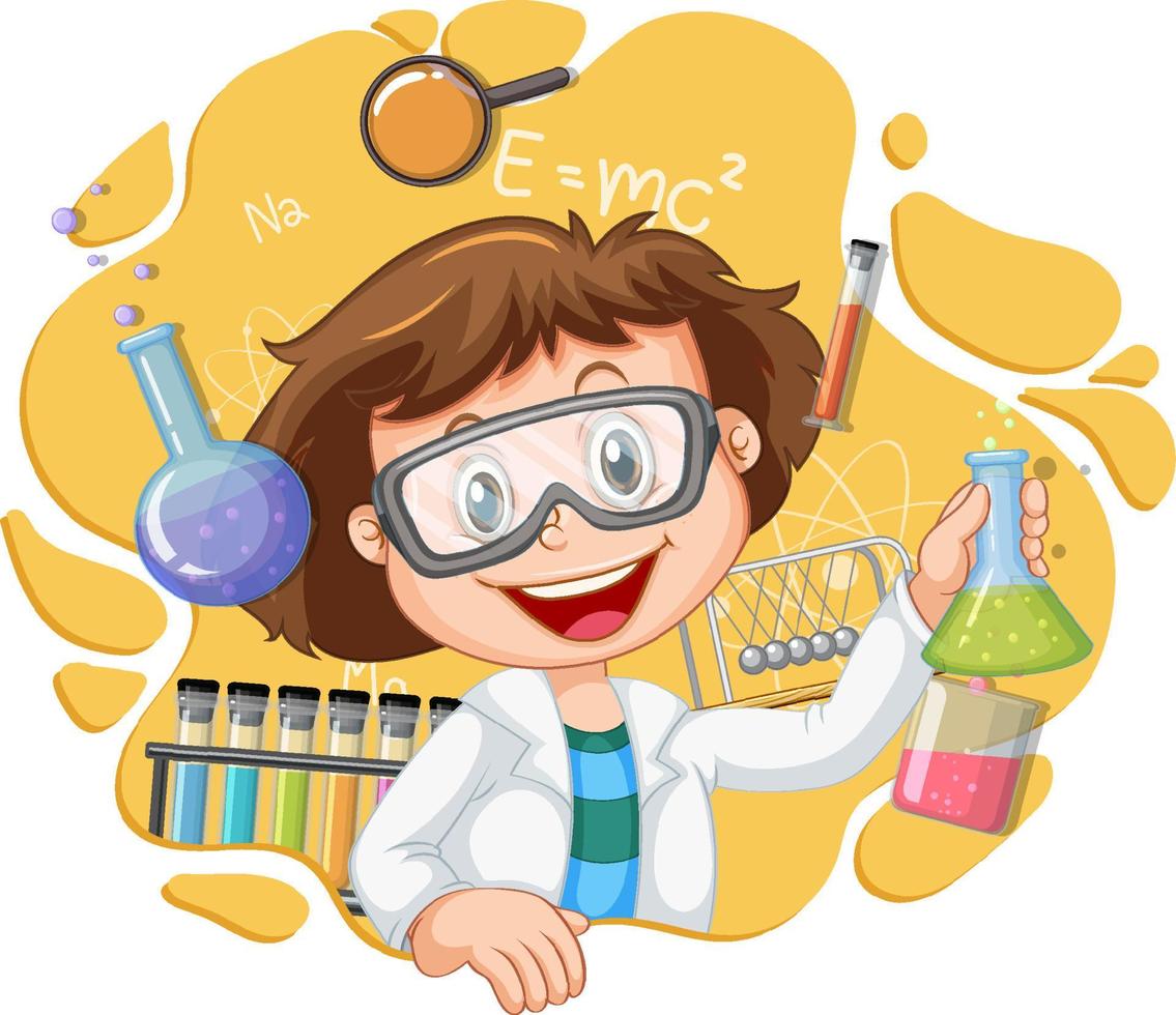 Scientist girl cartoon character with laboratory equipments vector