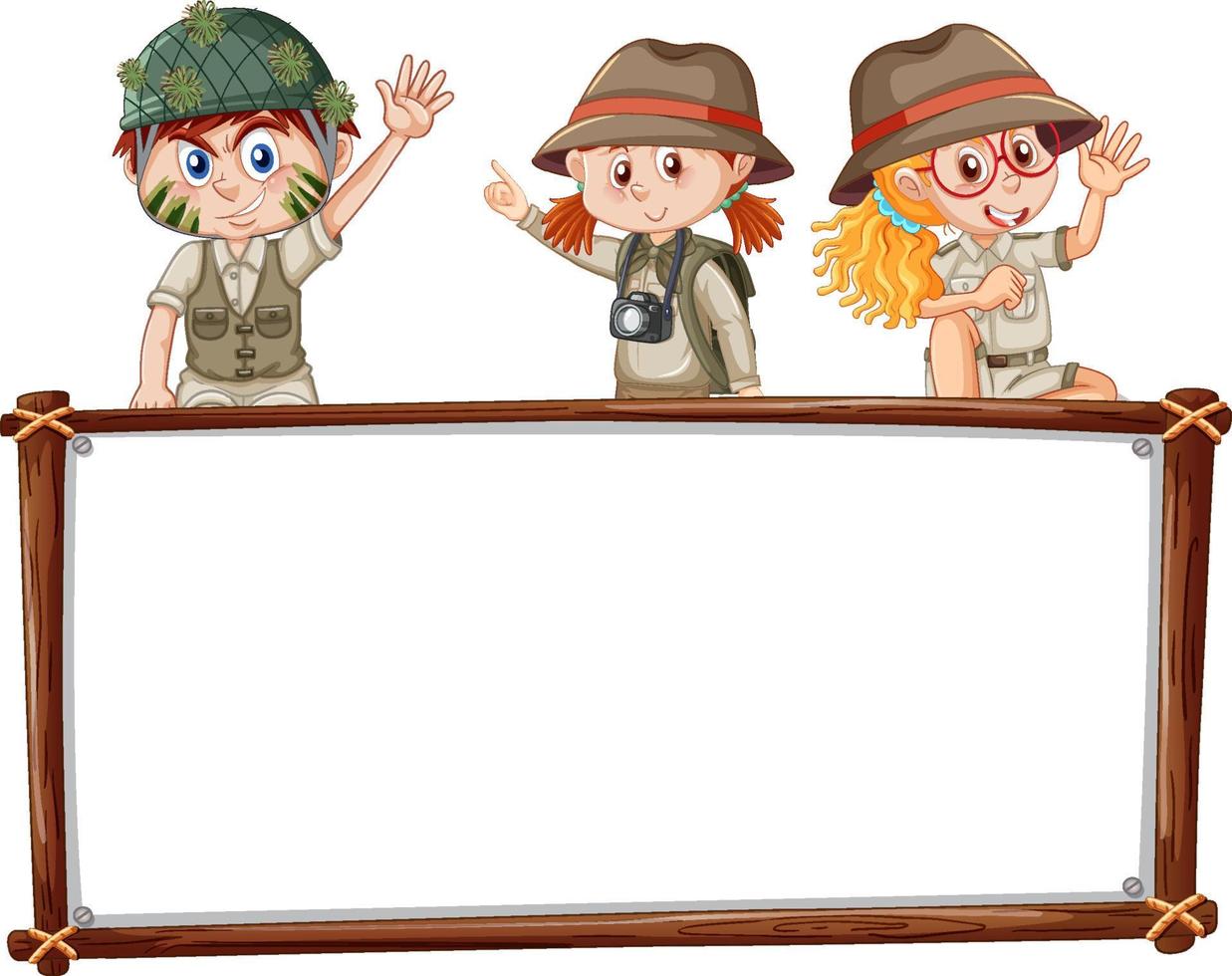 Board template with kids in safari outfit vector