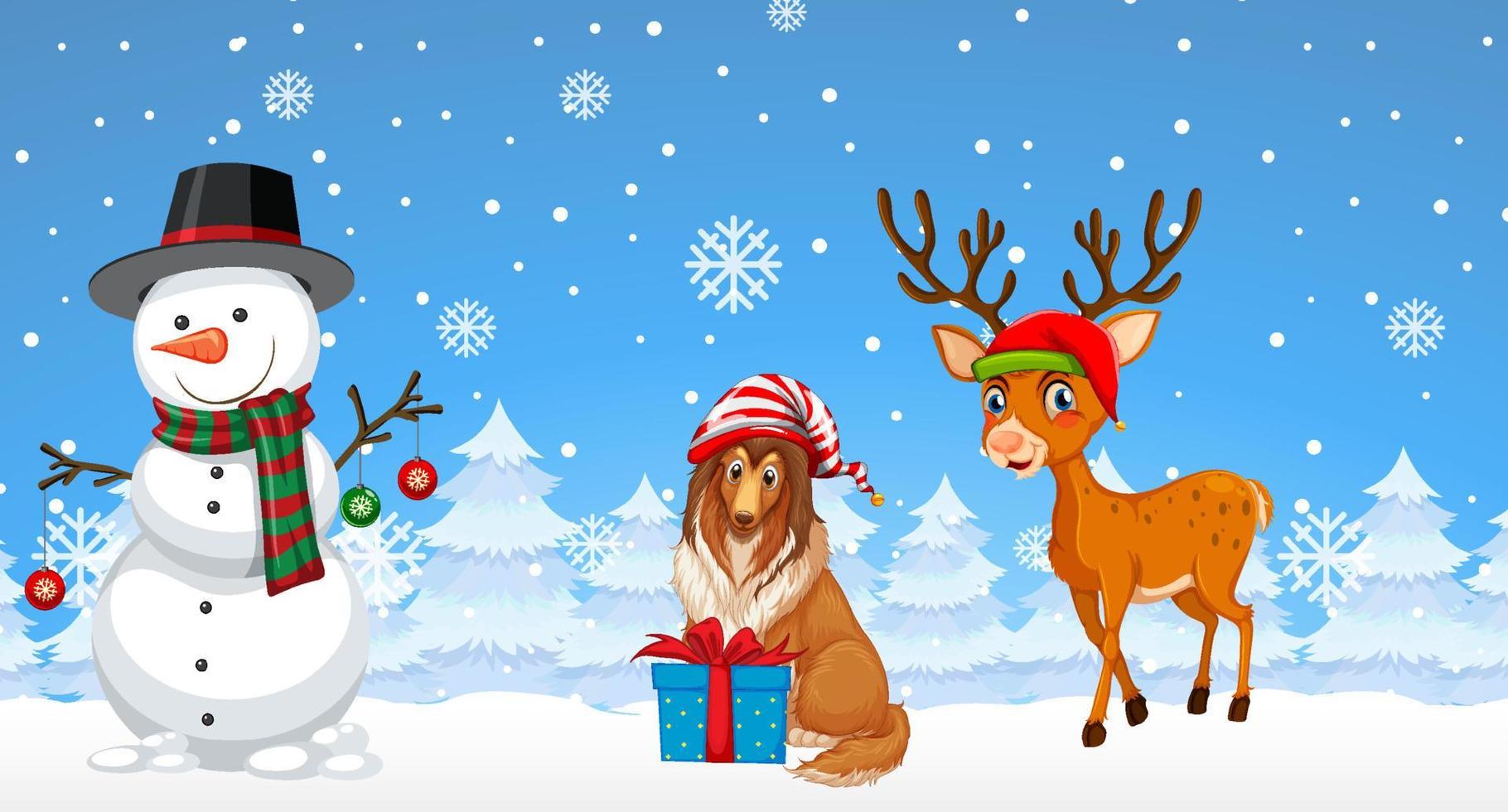 Christmas cartoon characters on snowy blue background 6236092 Vector Art at Vecteezy Christmas cartoon characters on snowy blue background 6236092 Vector Art at Vecteezy