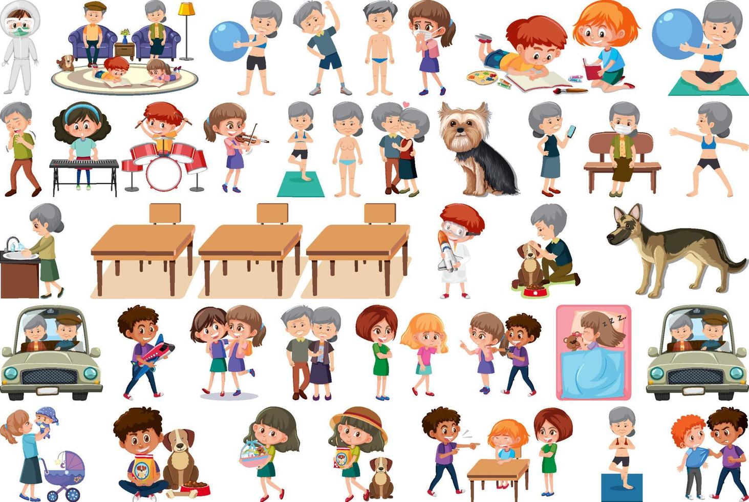 Set of different activities people in cartoon style vector