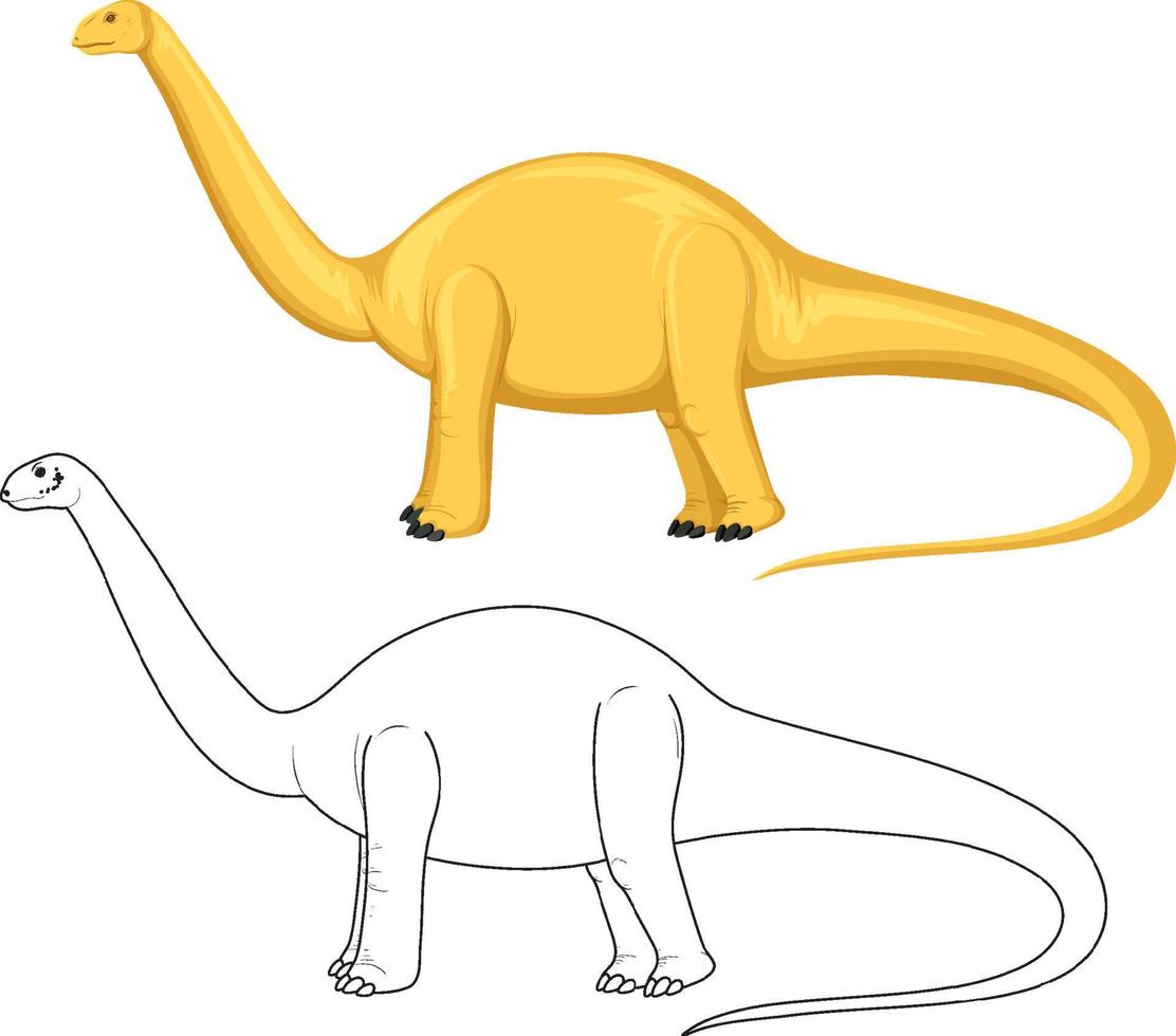 Apatosaurus dinosaur with its doodle outline on white background vector