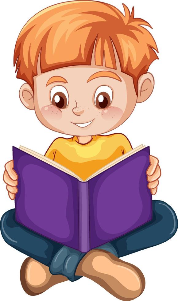 A boy sitting on the floor and reading a book vector