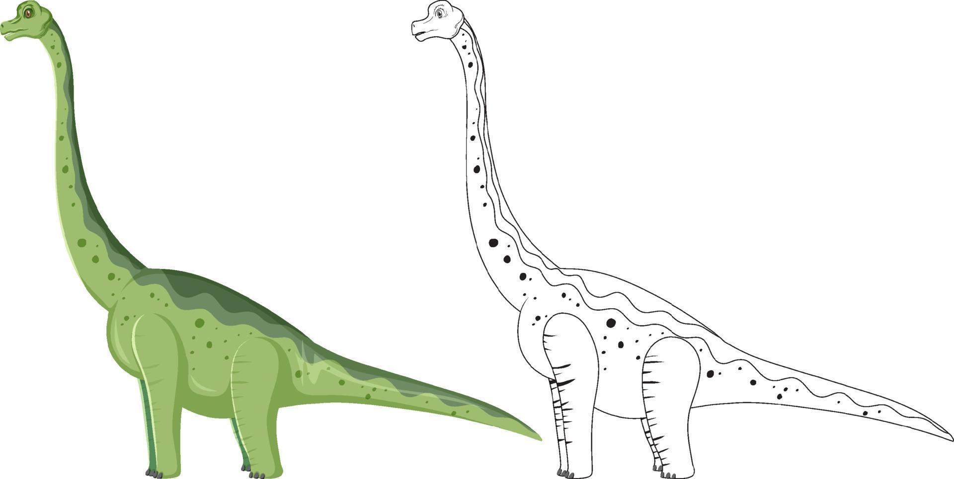 Brachiosaurus dinosaur with its doodle outline on white background vector