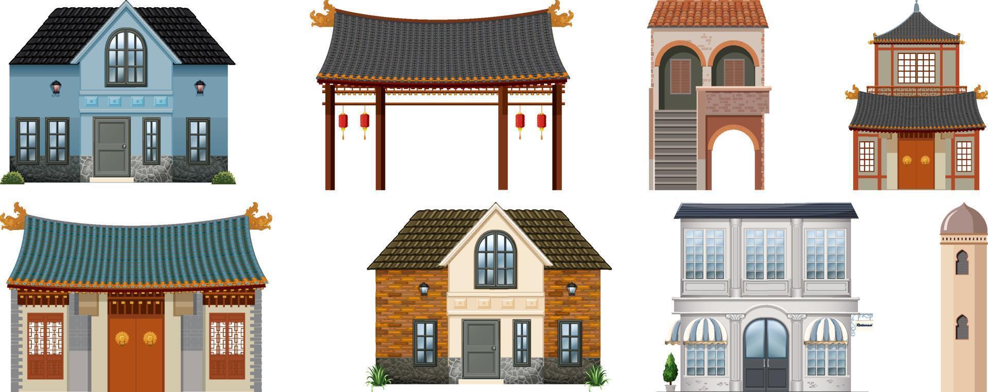 Different designs of buildings around the world vector