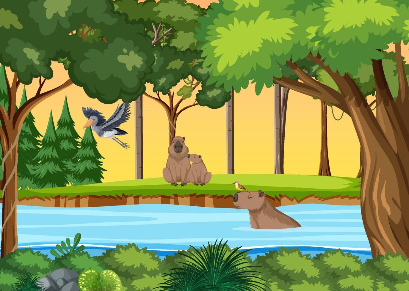 Scene with wild animals in the forest vector