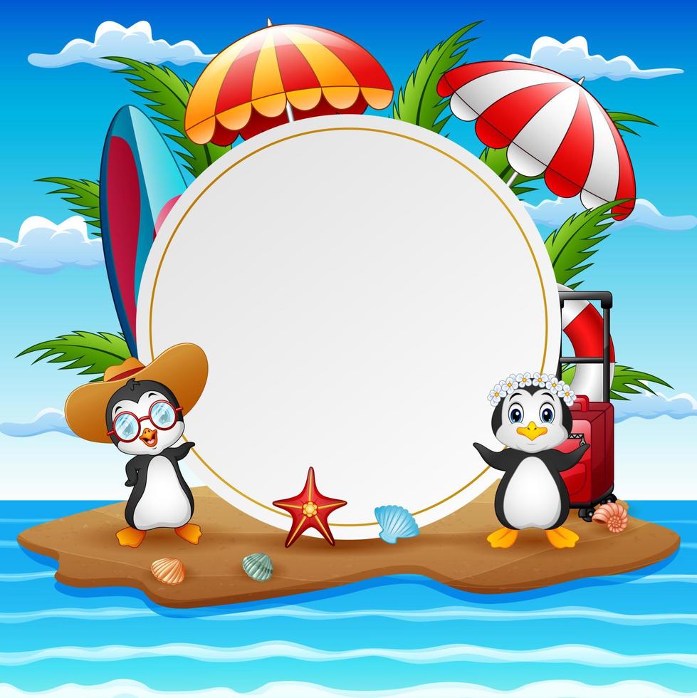 Summer vacation background with penguins on island vector