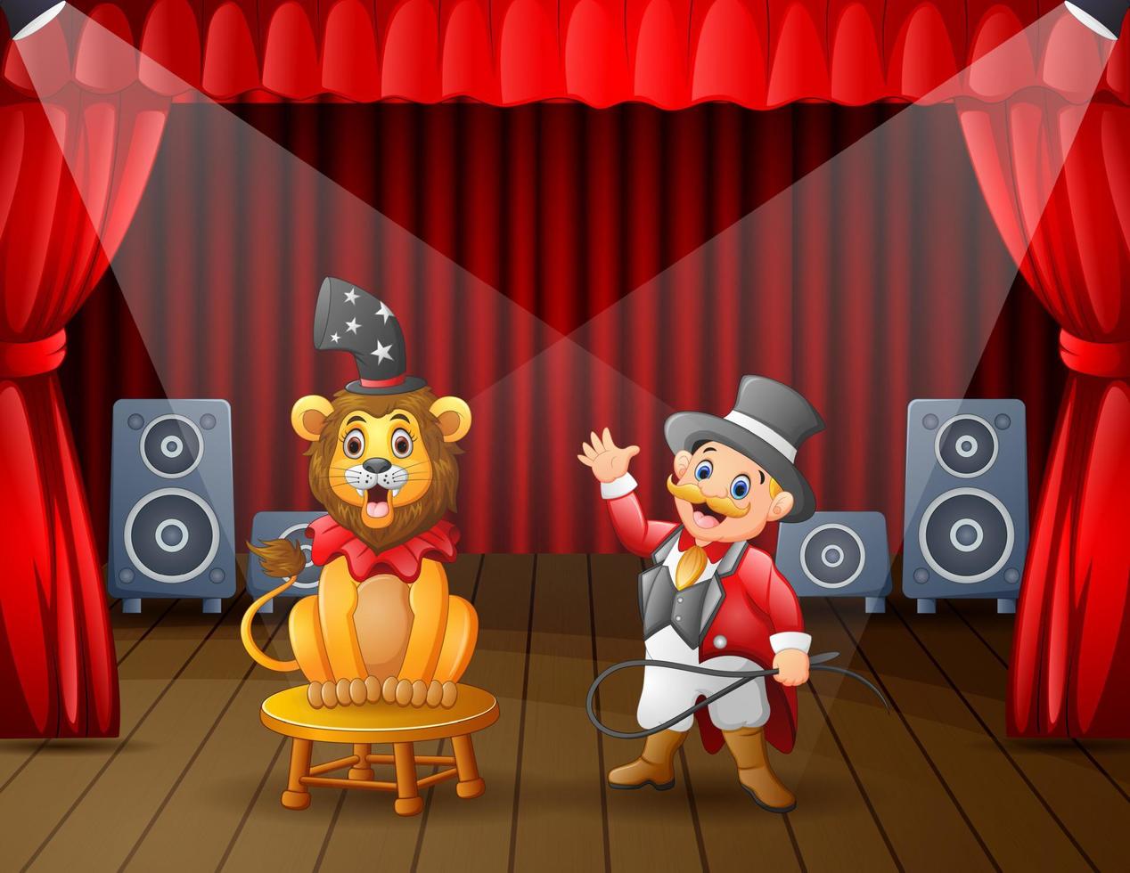 A lion circus with trainer performing on the stage vector