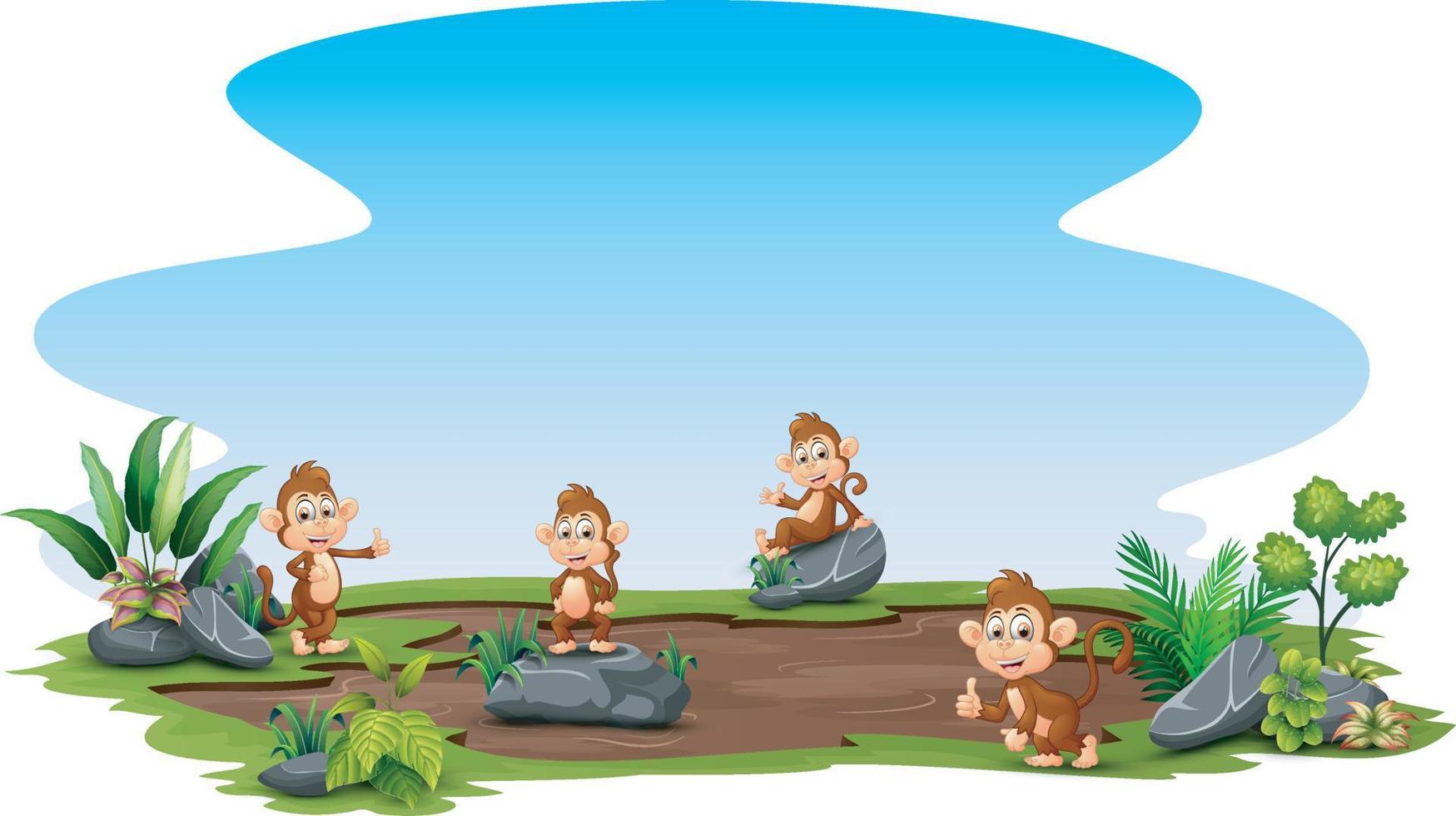 Group of monkey enjoying nature outside vector