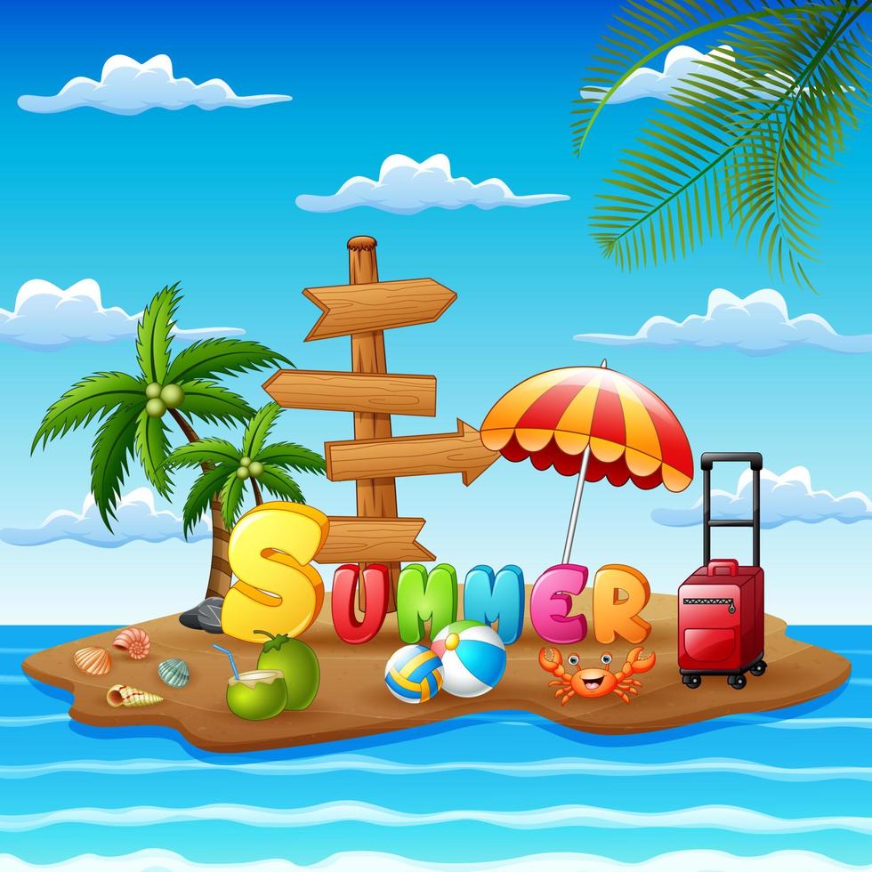 Beach island with summer elements in blue sky background 6236390 Vector ...