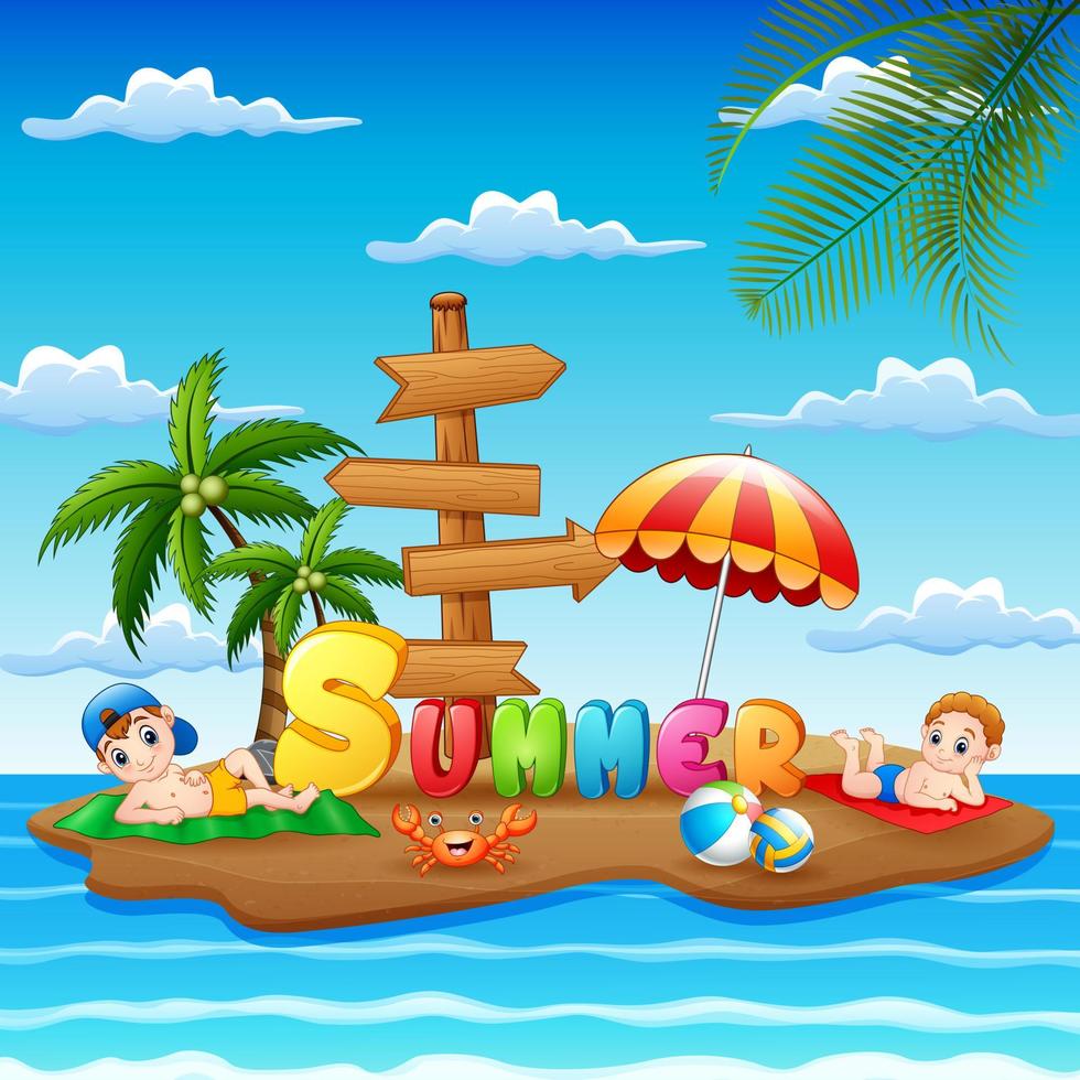 Summer holiday with children on beach island vector