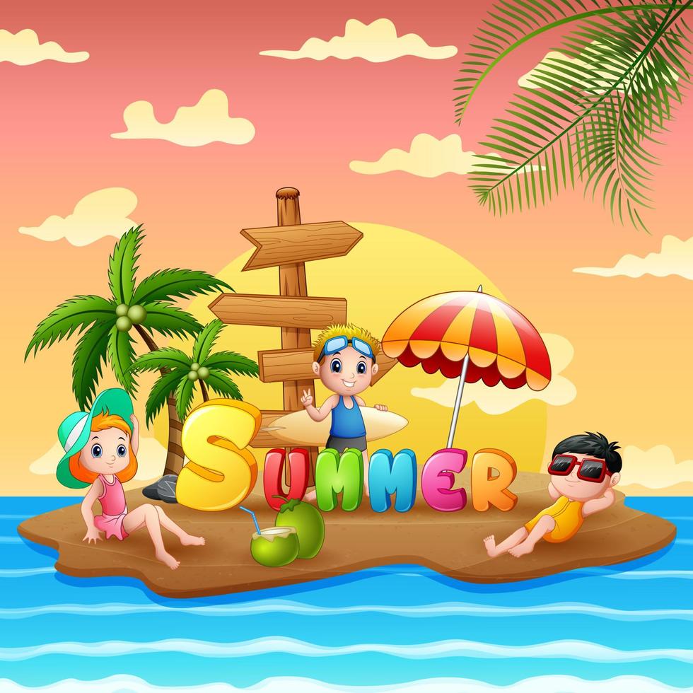 Summer holiday with children on beach island vector