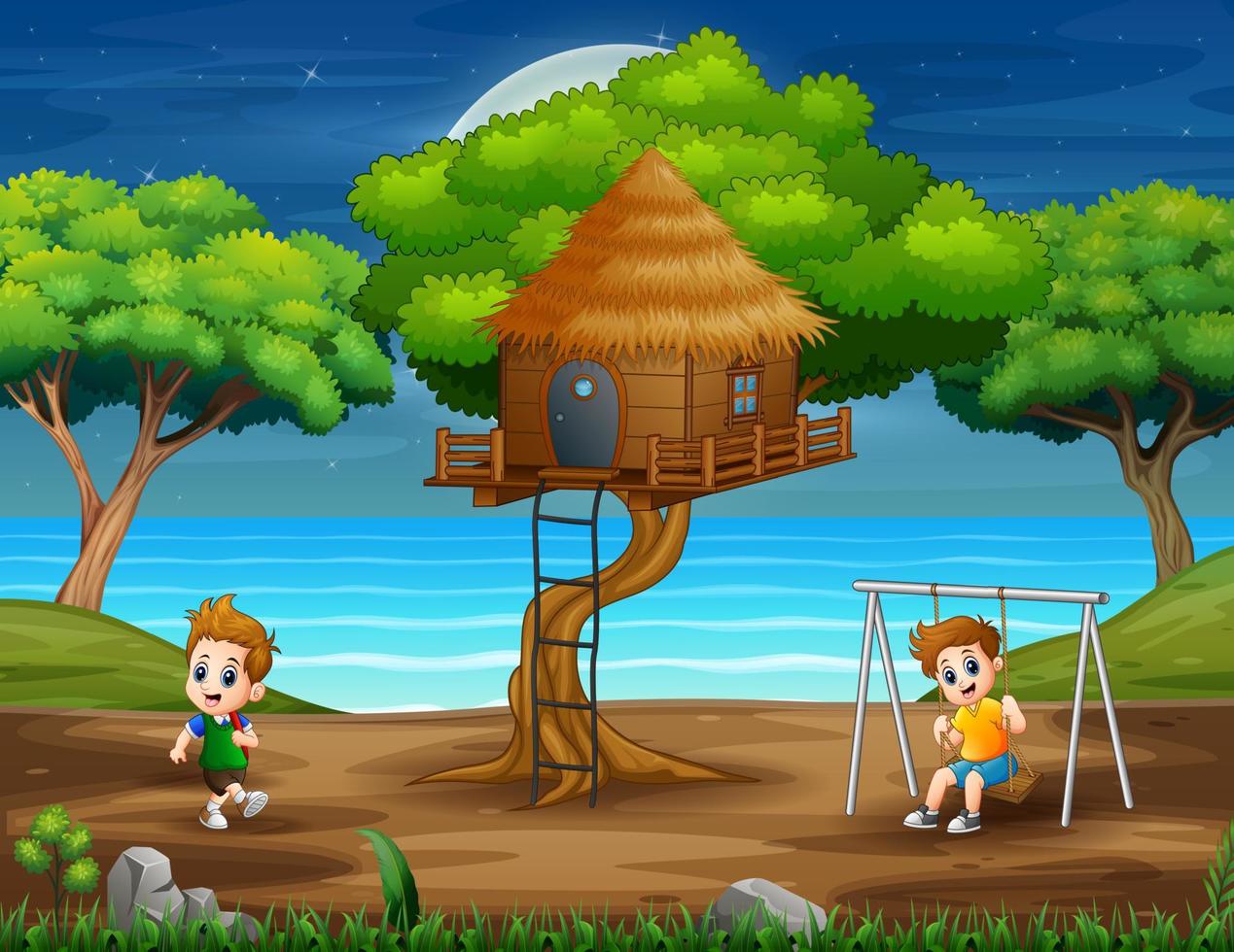 Happy kids playing in the park vector