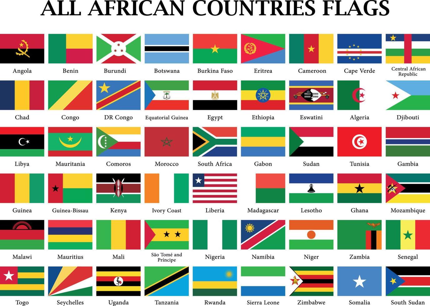 Set of African countries Flags, all 54 africa flag collection. vector