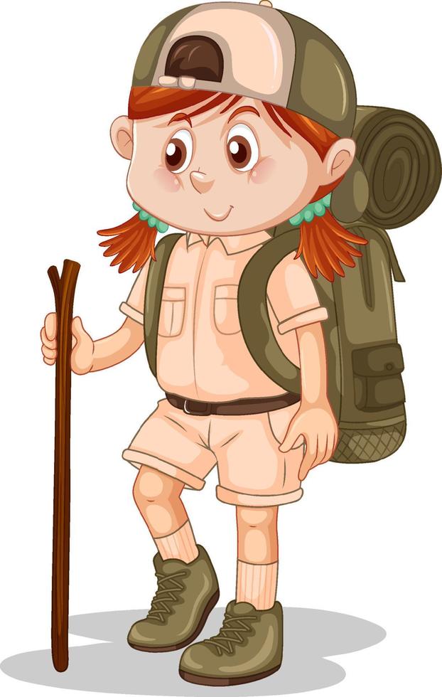 Little girl in scout uniform with backpack vector