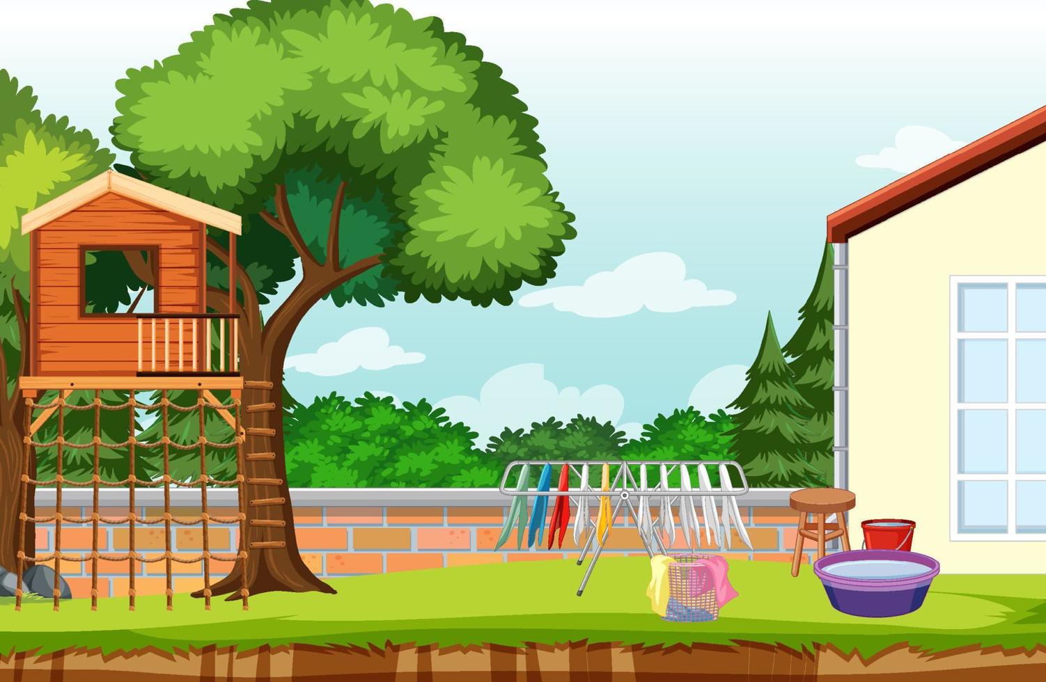 Scene of backyard with a fence vector
