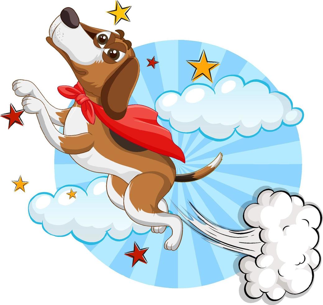A dog superhero on sky background vector