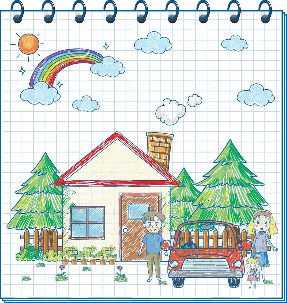 un cuaderno con un dibujo de garabato con color en la portada vector