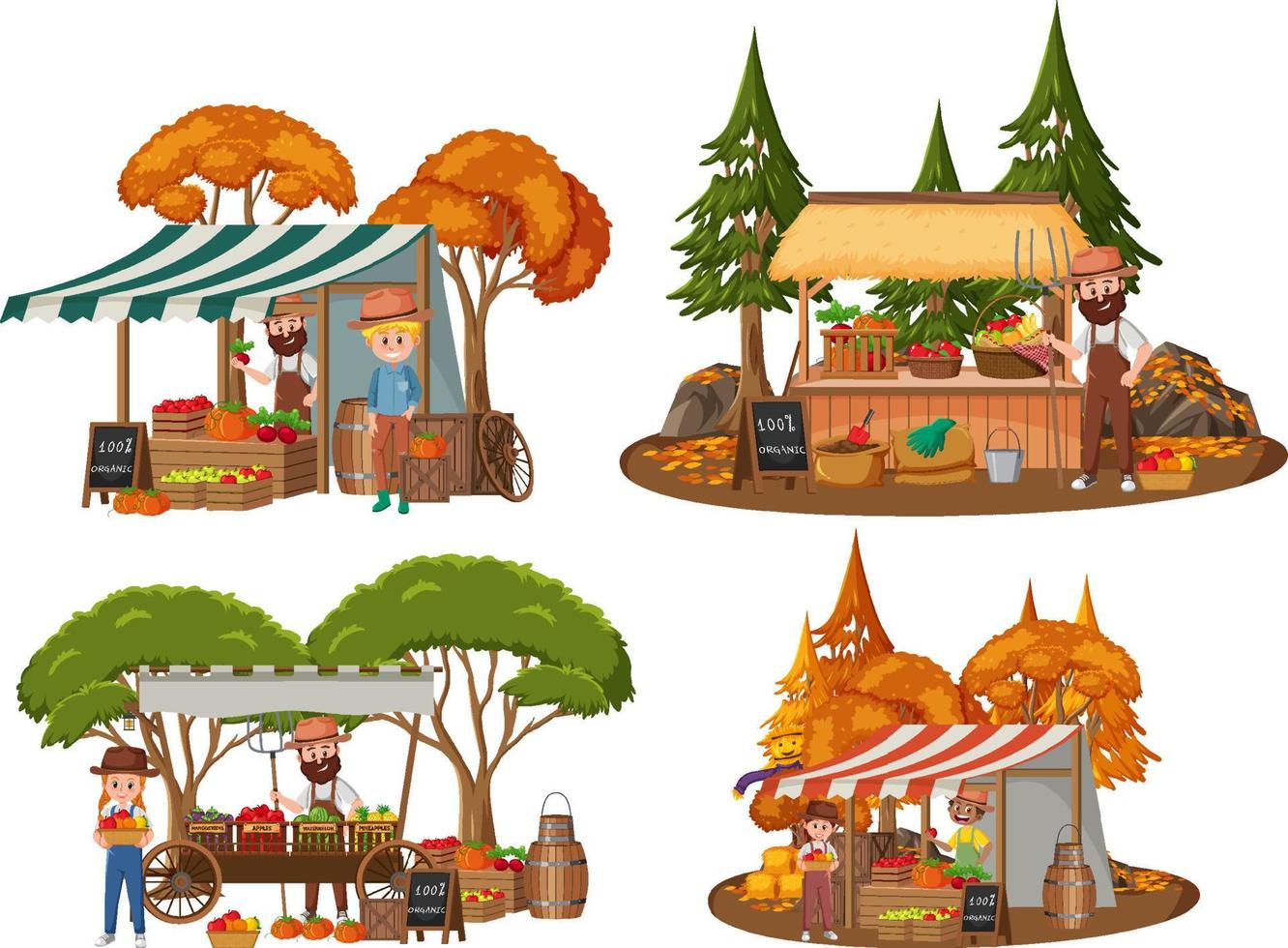 Flea market concept with set of different stores vector