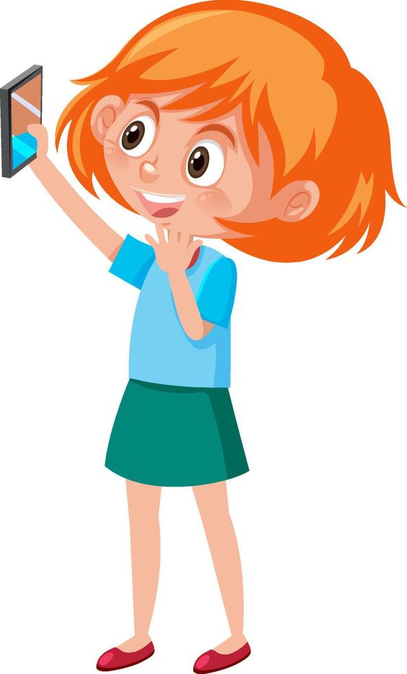 Cute girl taking selfie with phone vector