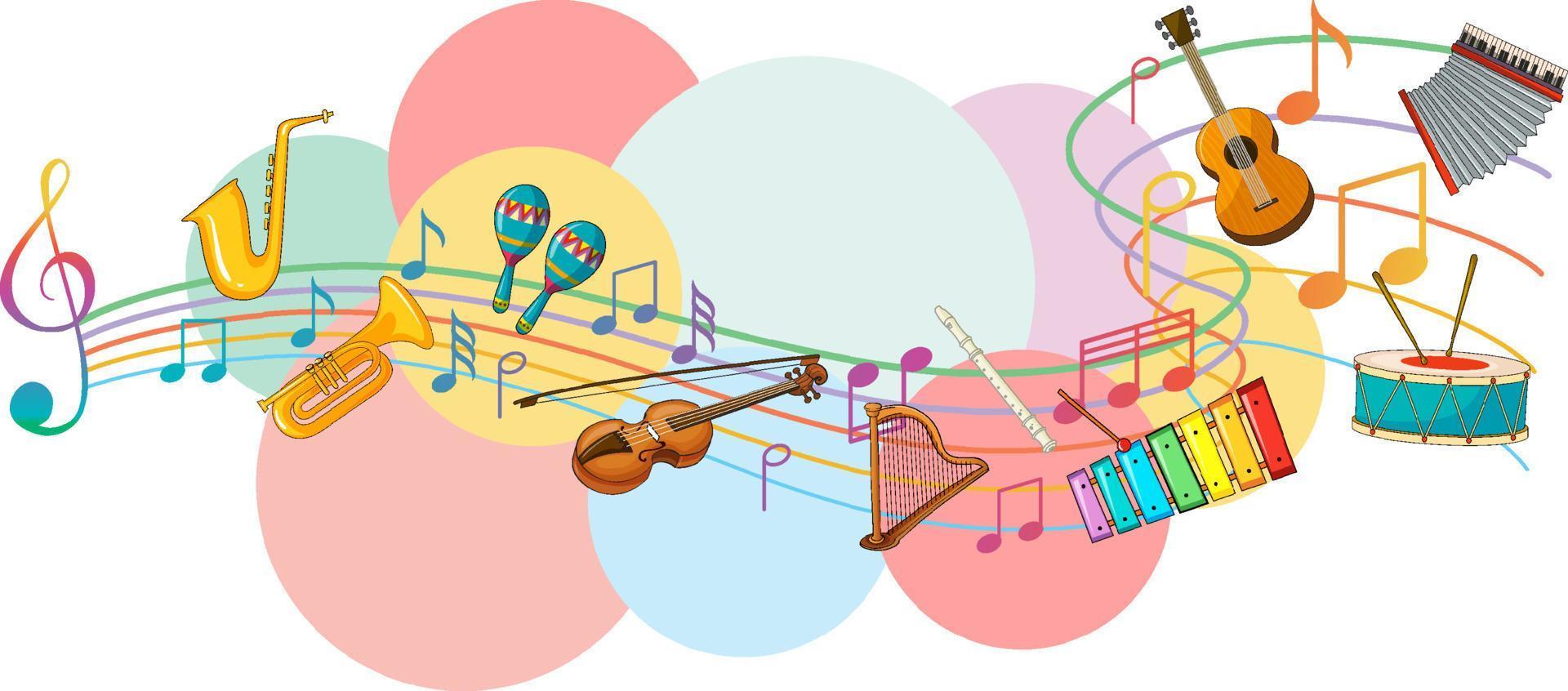 instrumento musical con notas musicales sobre fondo blanco vector