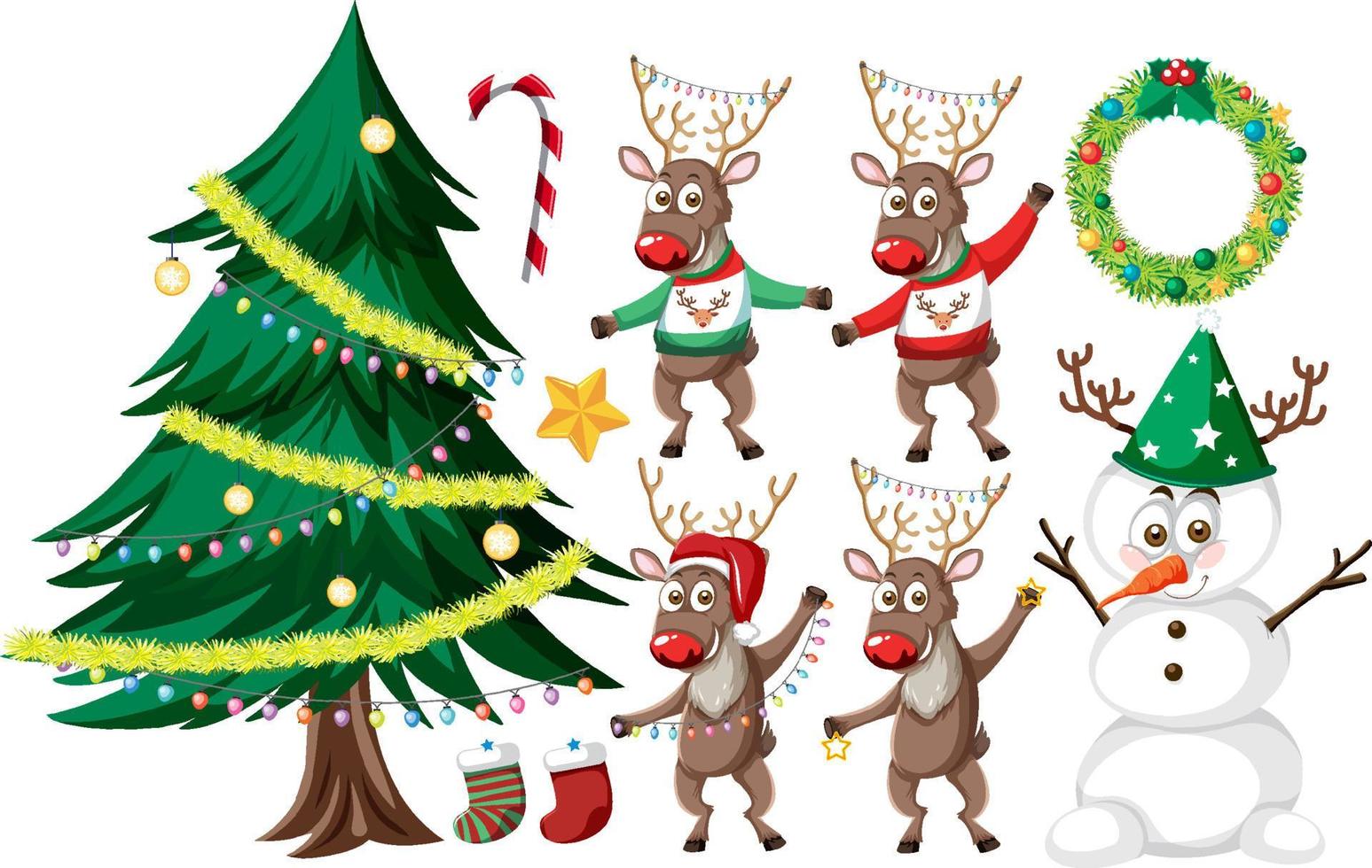 Christmas set with tree and decorations vector