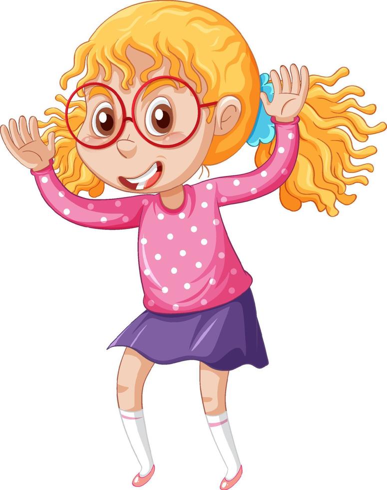 Little girl inpink shirt dancing cartoon character on white background vector