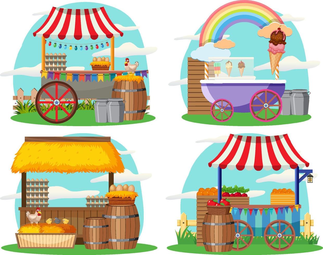 Flea market concept with set of different stores vector