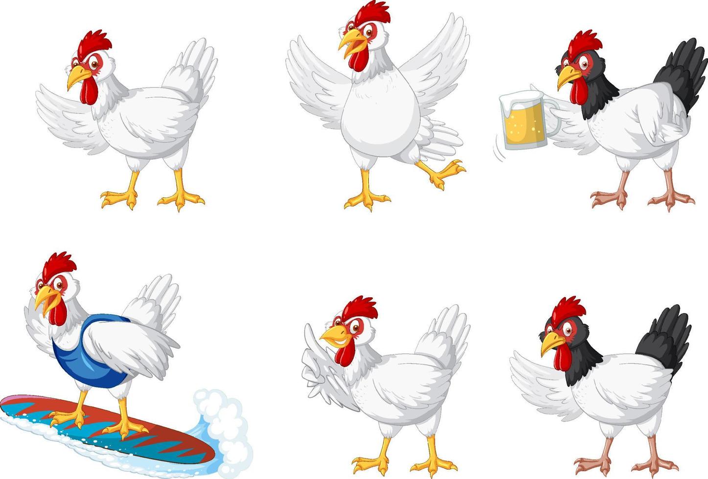 Set of different chickens cartoon character vector