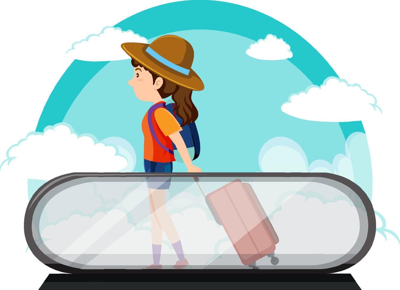 tema de vacaciones de viaje de mujer con mochila y equipaje vector