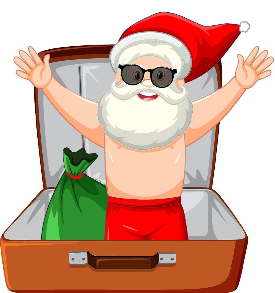 Christmas theme with Santa in a luggage on white background vector