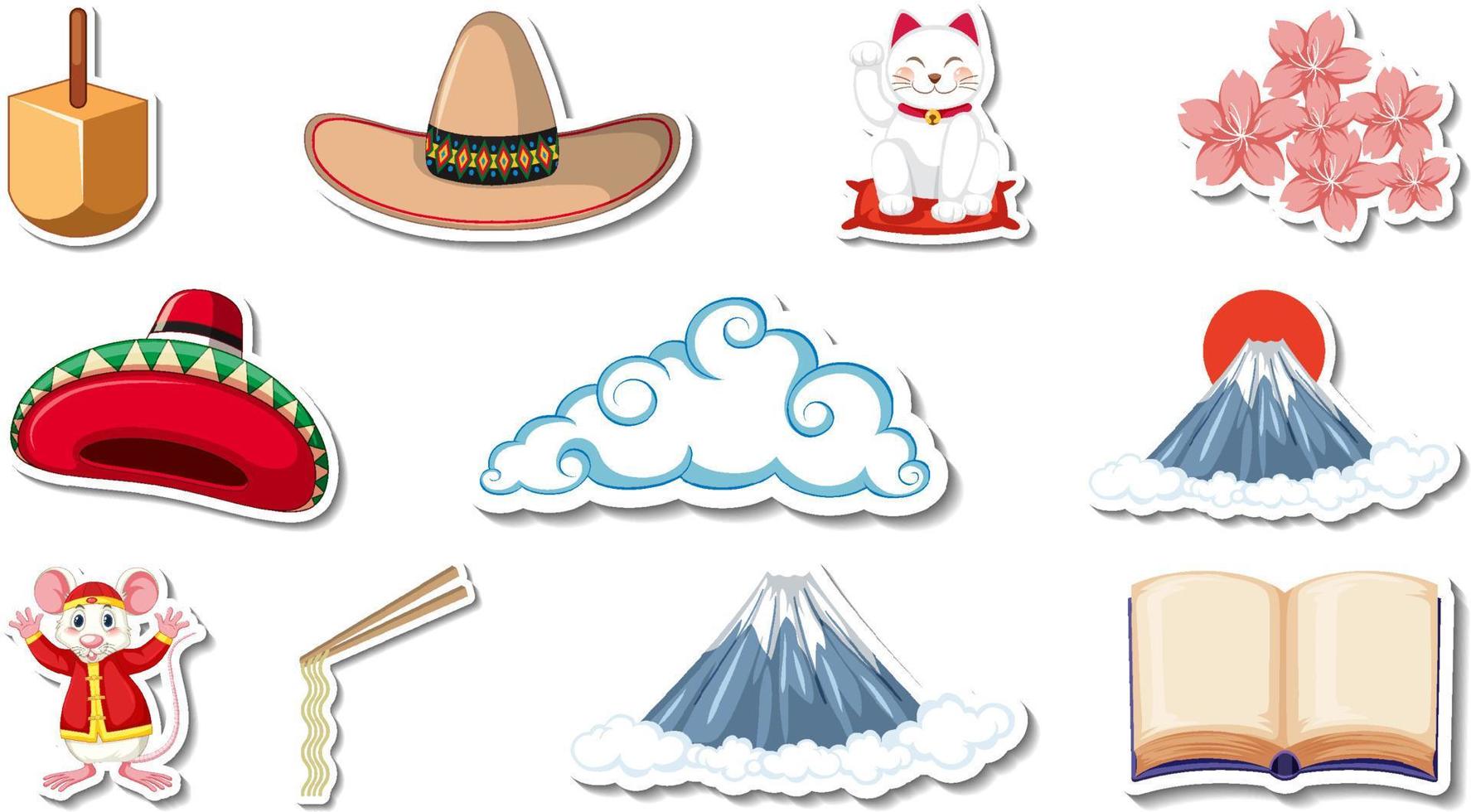 Set of different traditional objects vector