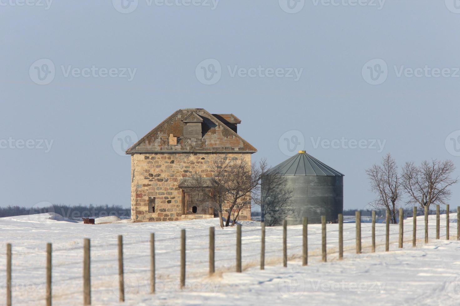 Abandoned Stone House in Winter photo