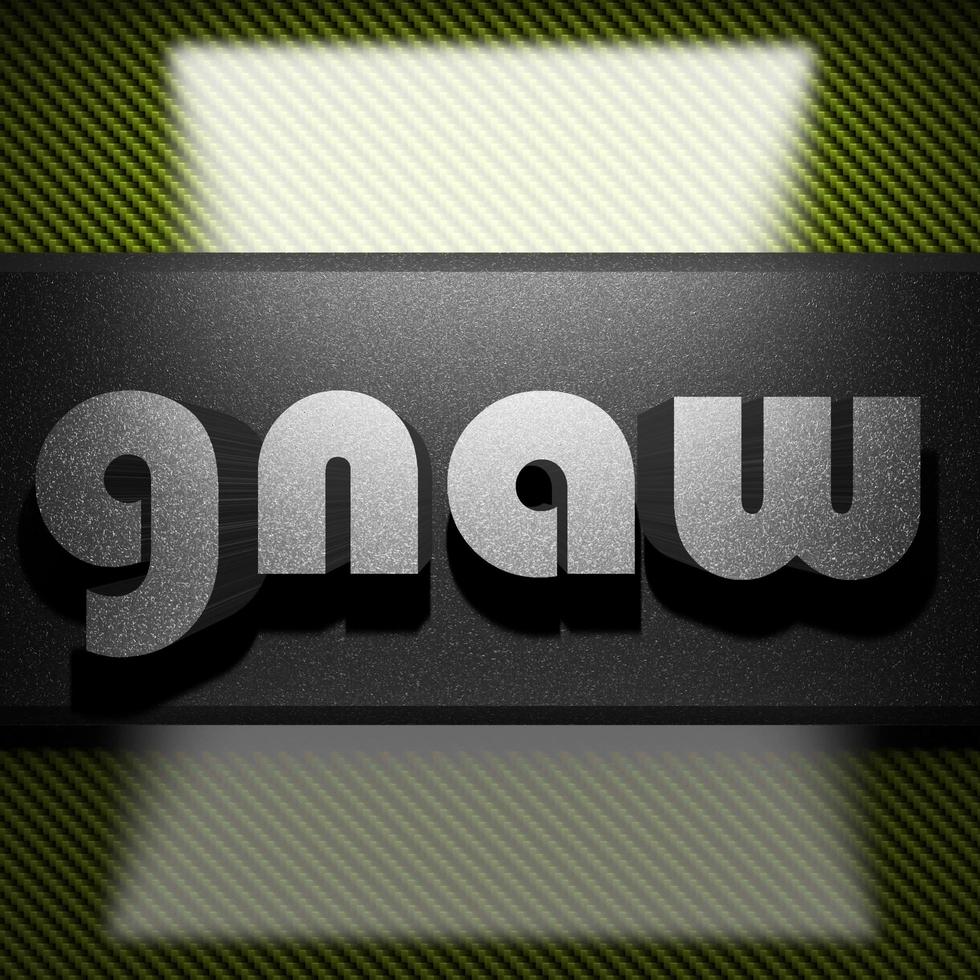 gnaw word of iron on carbon photo