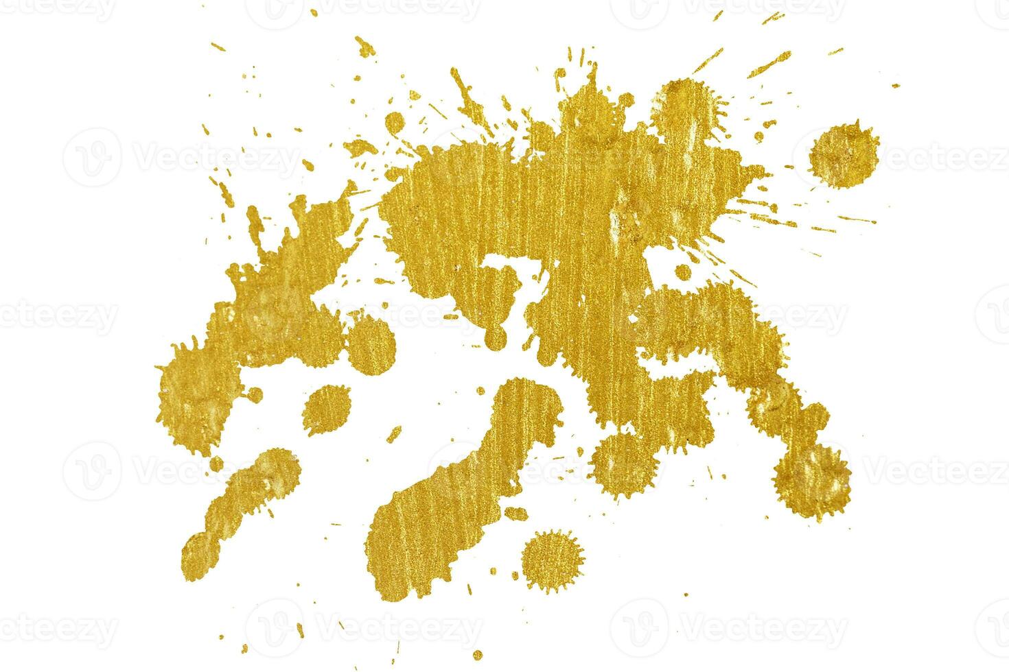 Golden stain splashes on white background. photo