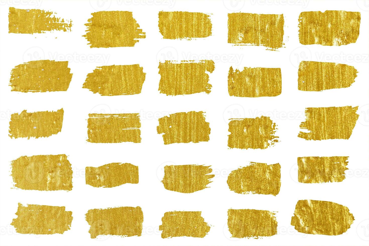 Collection of golden paint strokes. Grunge abstract hand painted element gold strokes with a brush. photo