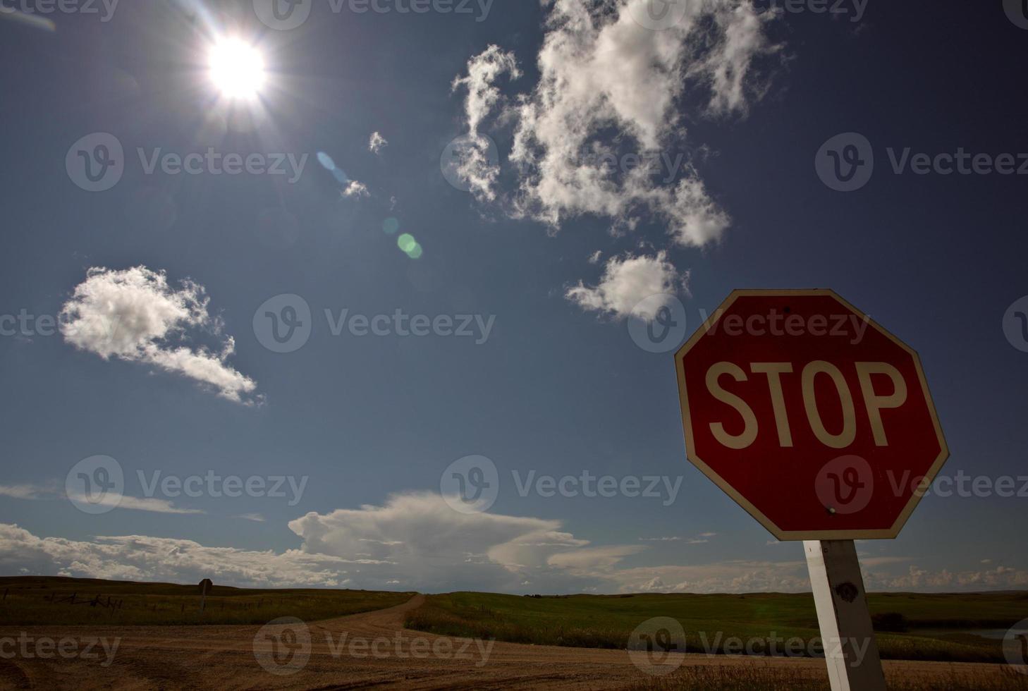Stop sign at a Saskatchewan crossroads photo