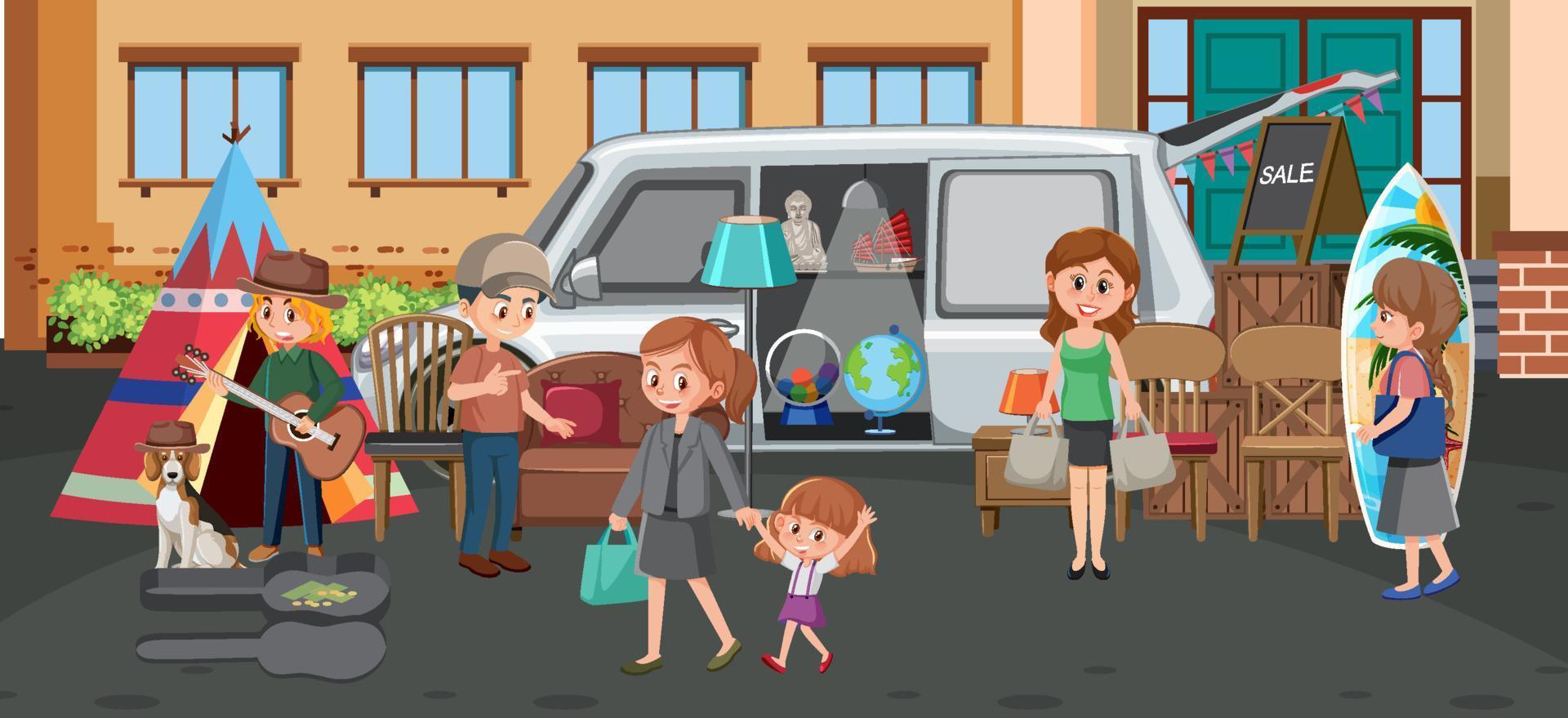 People at the flea market vector