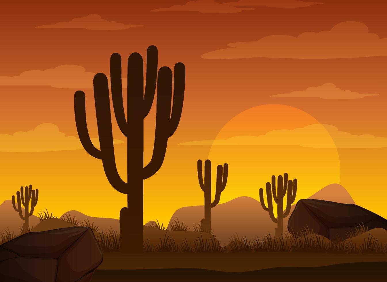 Silhouette desert forest at sunset time vector