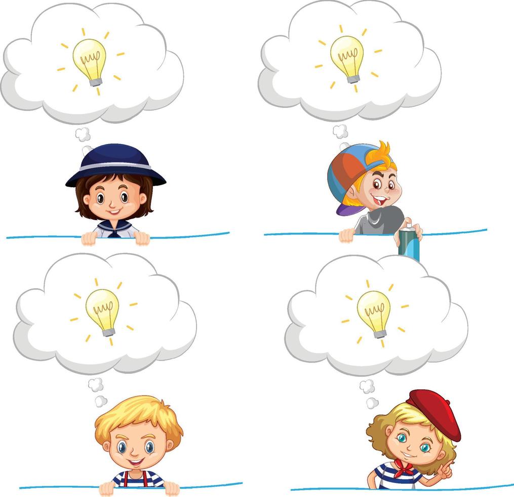 A Set of kids thinking on white background vector