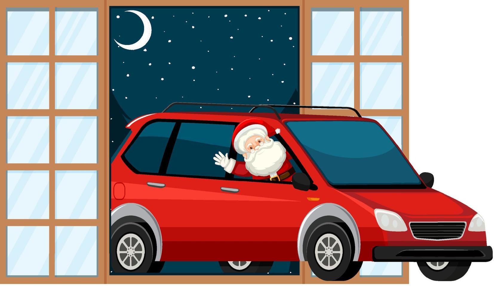 Christmas theme Santa in the car at the door vector