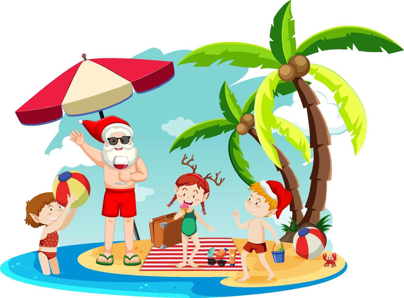 Summer Christmas with Santa Claus and children vector