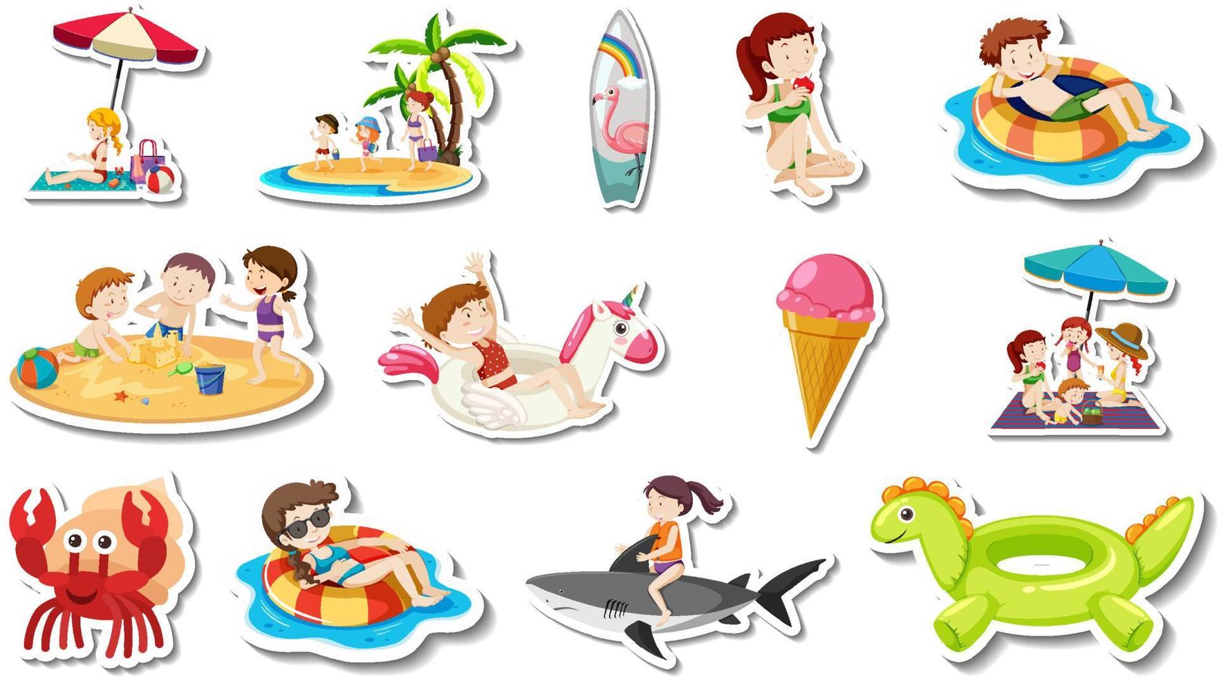 Set of summer beach items and children vector