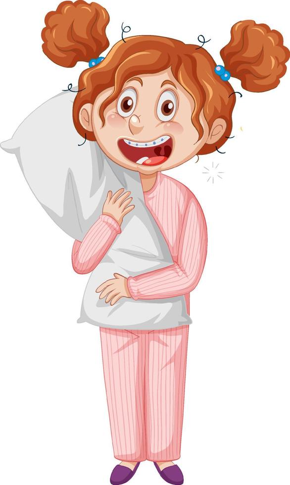 Sleepy Little girl in pajamas on white background vector